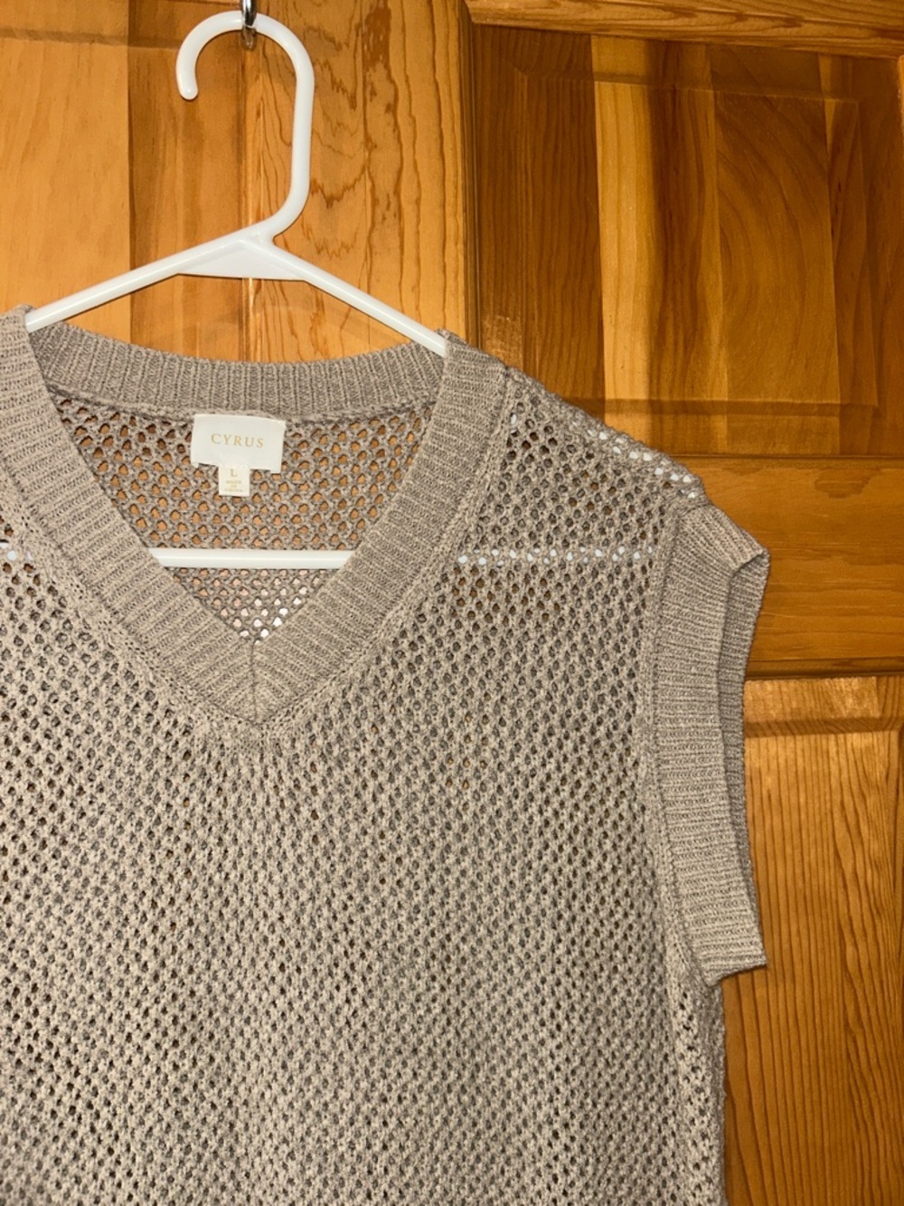 Cyrus Taupe Open-Weave V-Neck Sweater Vest